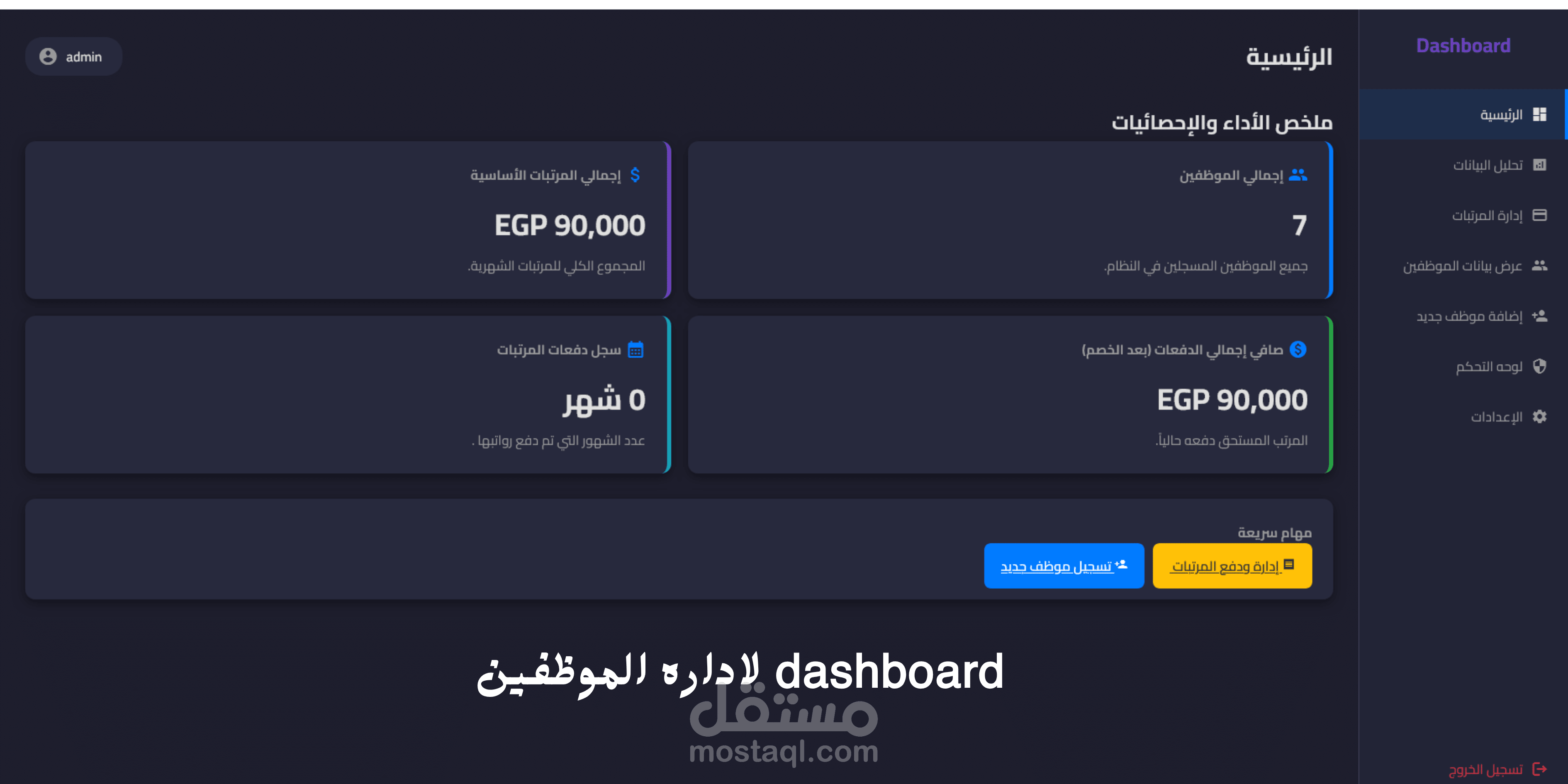 Dashboard احترافية لاداره الموظفين
