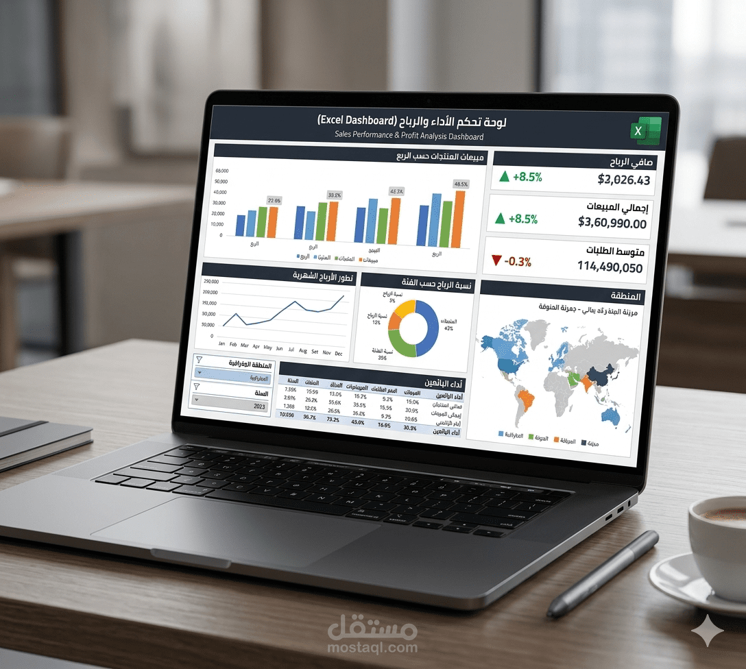 Sales Performance Dashboard Using Excel / تحليل المبيعات والأرباح باستخدام Excel Dashboard