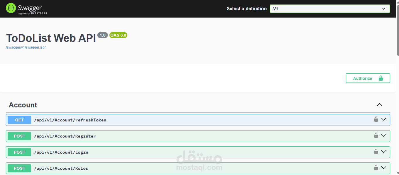 عمل Backend Web Api ل ToDoList App