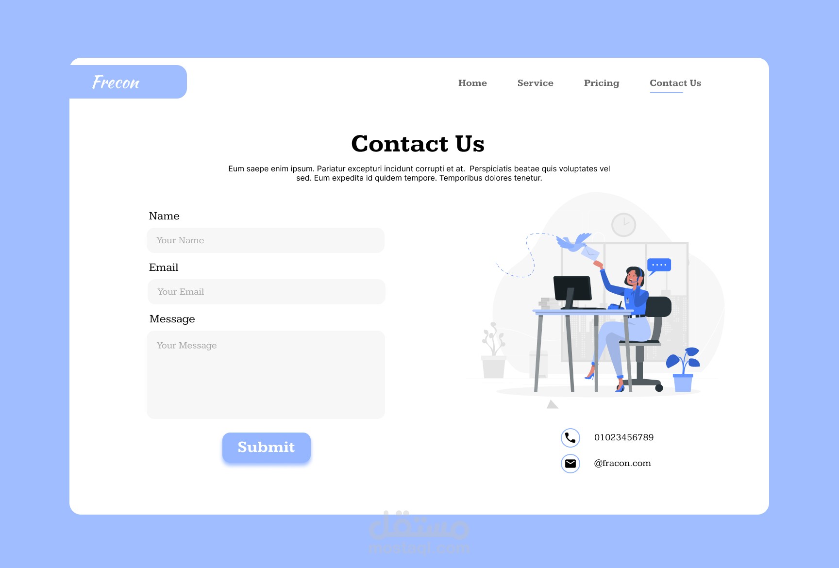 تصميم UI/UX design لصفحة تواصل معنا.