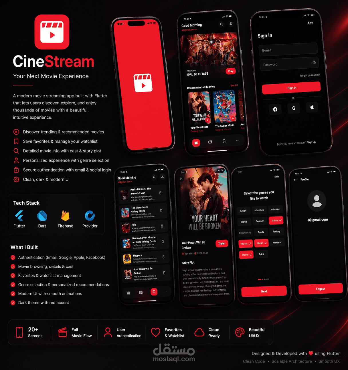 تطبيق أفلام احترافي Flutter | Movie Streaming & Discovery App UI/UX