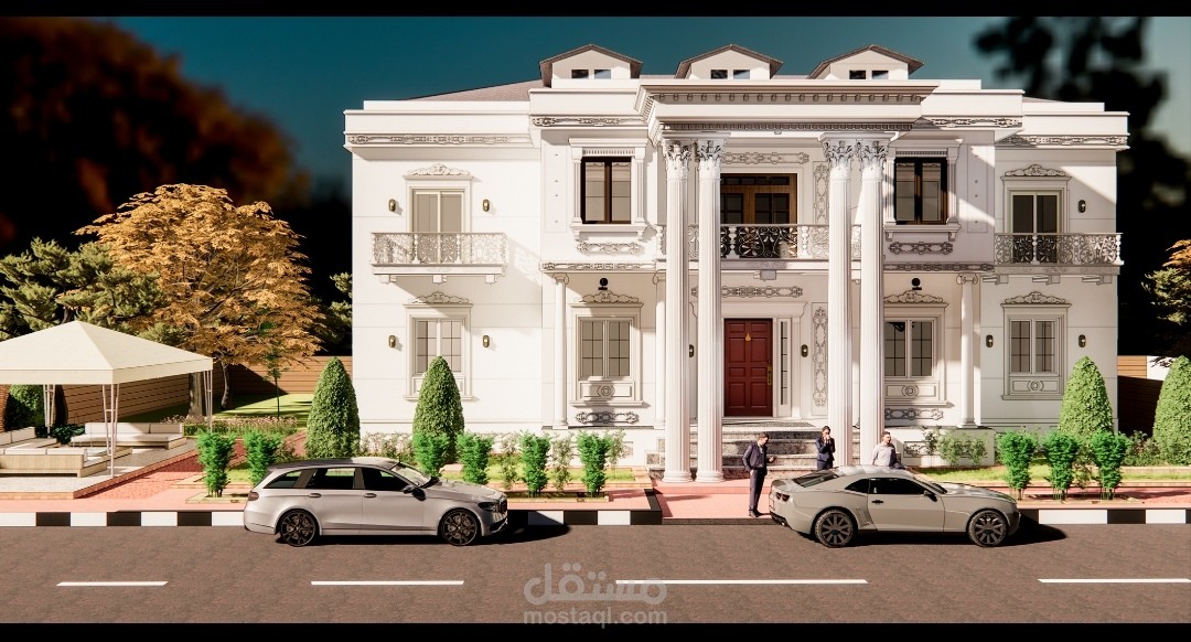 تصميم واجهه كلاسيك لفيلا بالسعوديه