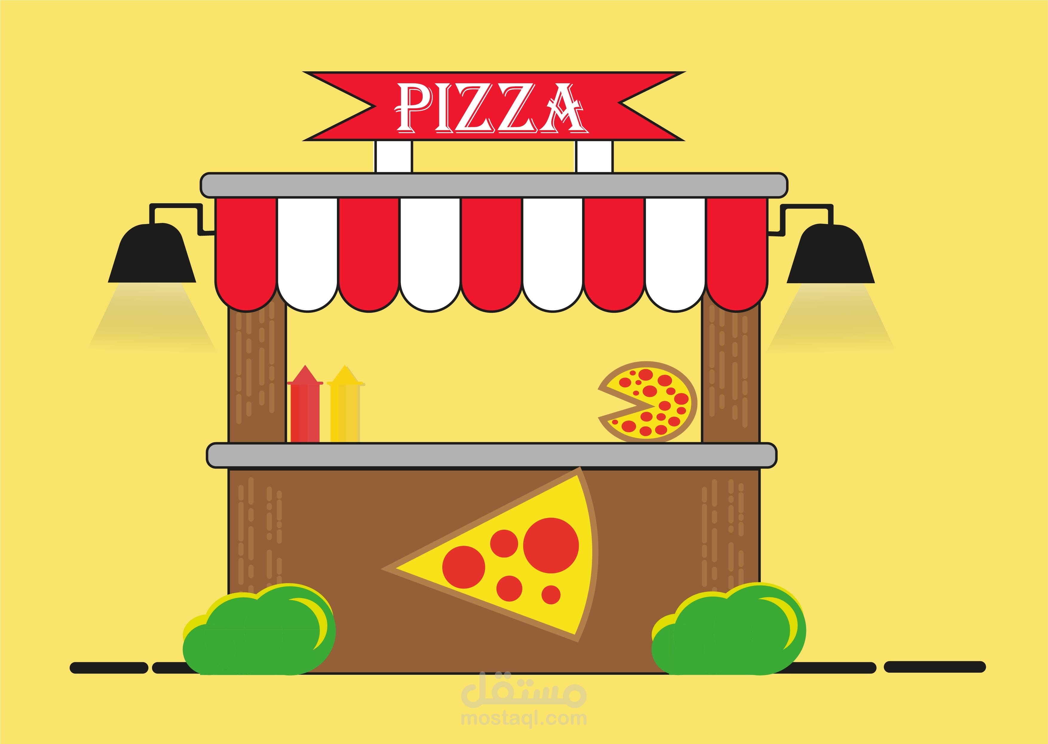 تصميم محل بيتزا بالاليستريتور