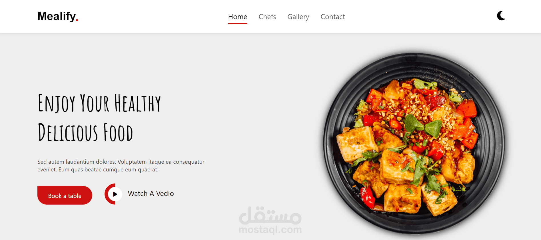Landing page for restaurant