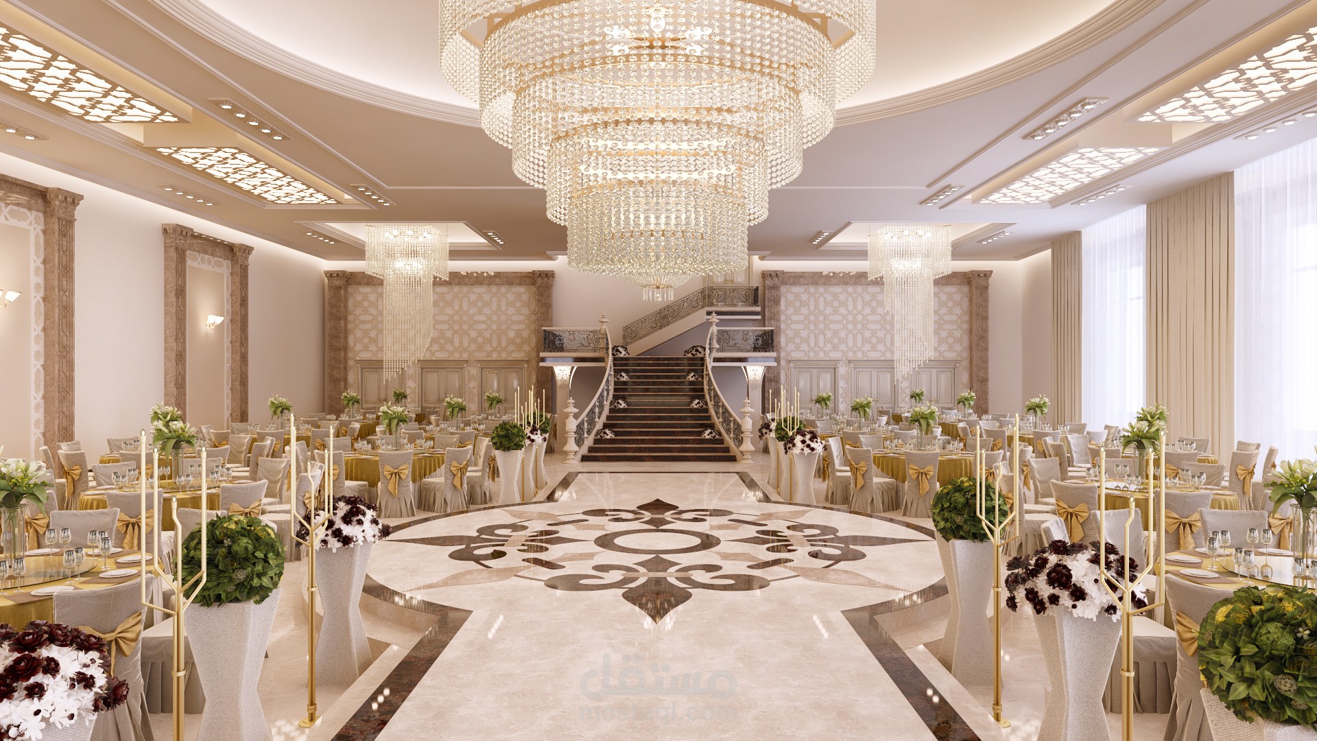 تصميم قاعة أفراح بالمملكة العربية السعودية 3D wedding hall interior Design