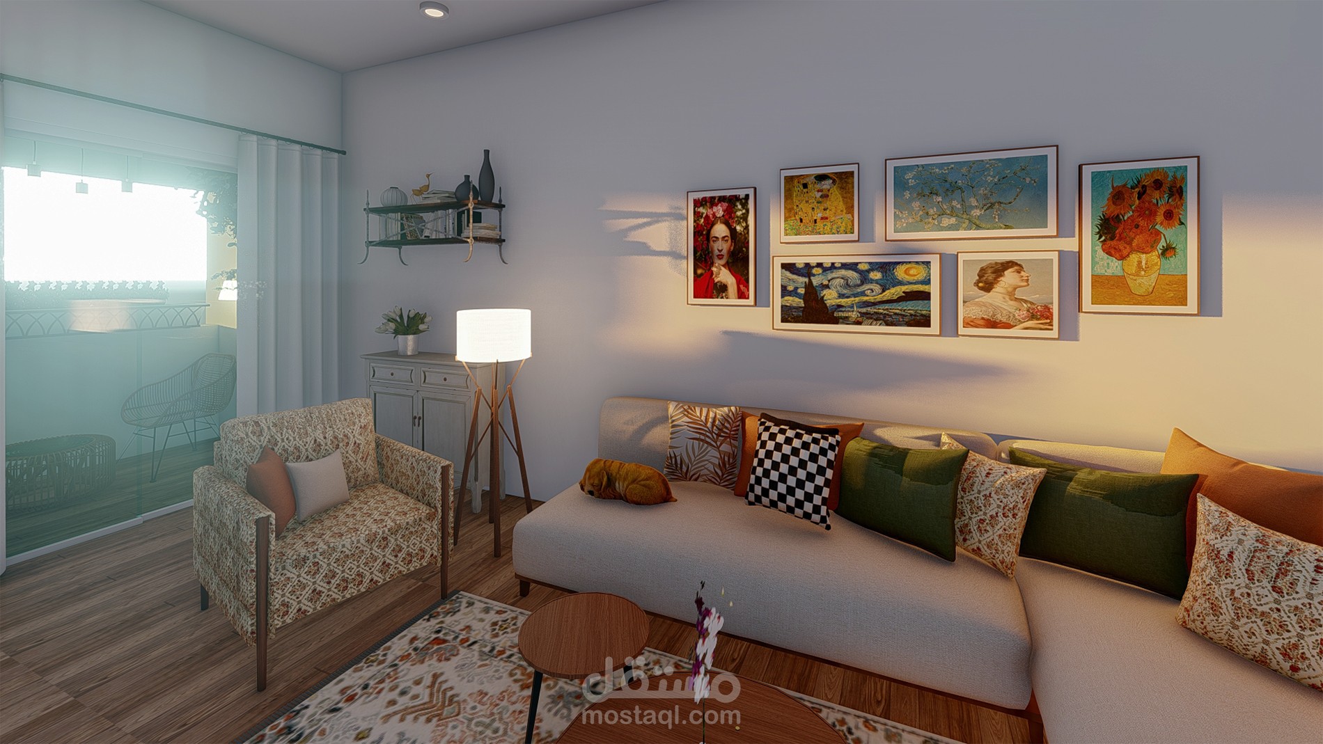 تصميم داخلي لشقة  - ستايل بوهيمي