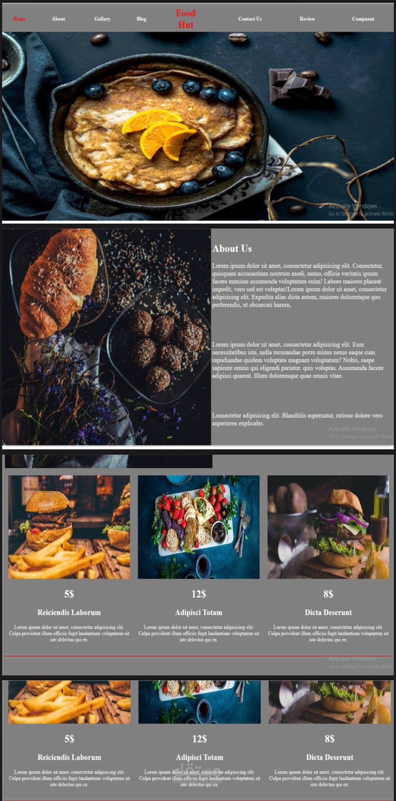 تصميم موقع مبدئي لمطعم Resturant Page