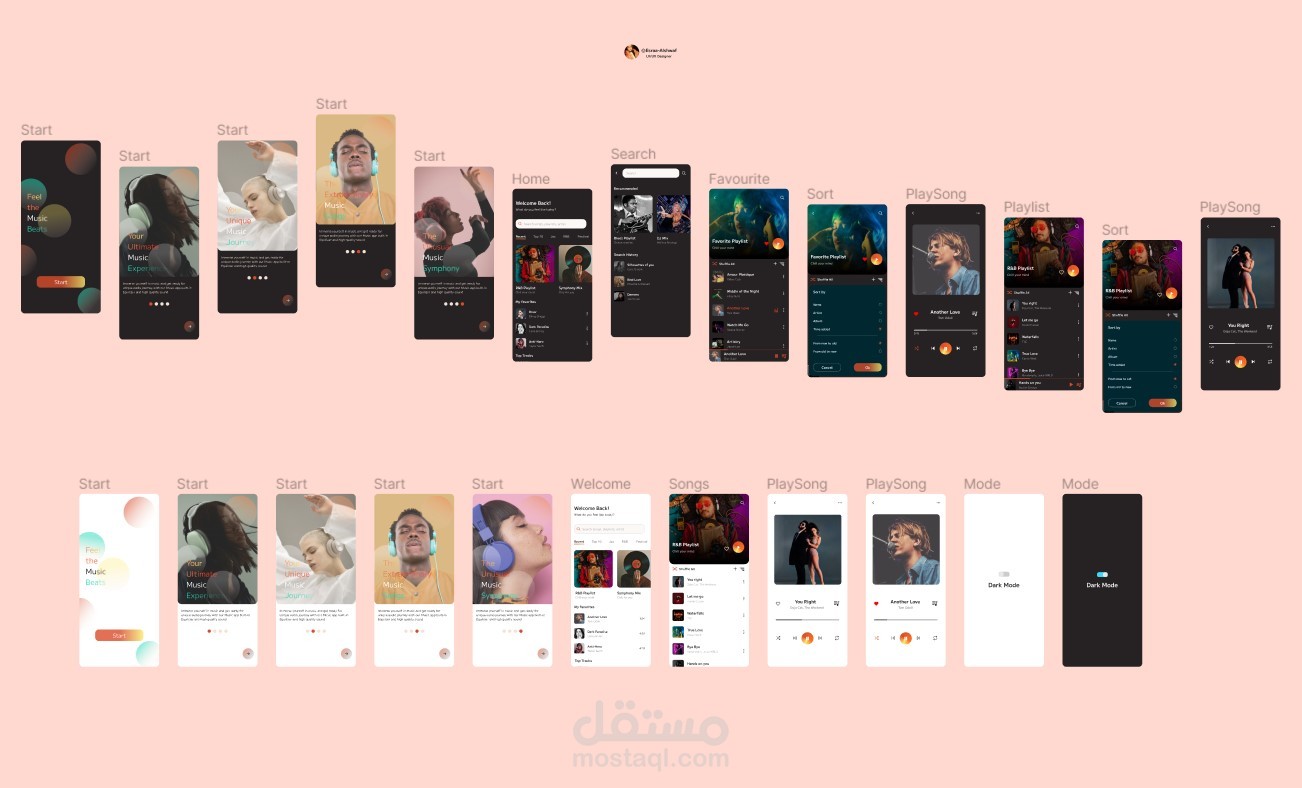 تصميم تطبيق موبايل لتشغيل الموسيقى بإستخدام Figma.