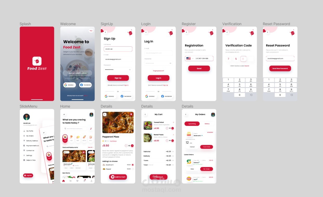 تصميم تطبيق لتوصيل الطعام إلى المنزل من أي مطعم أو براند بإستخدام Figma.