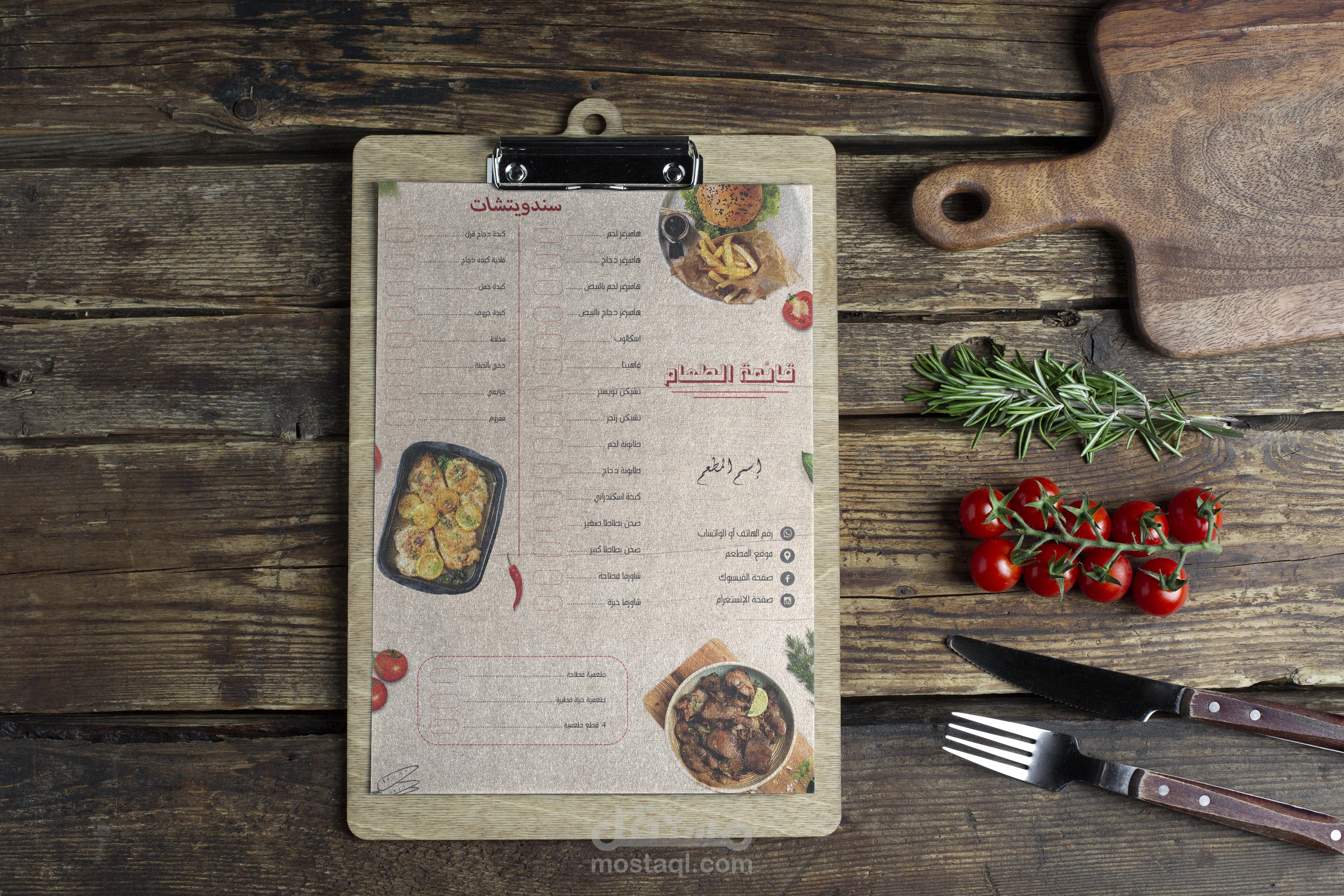 تصميم قائمة طعام لعميل