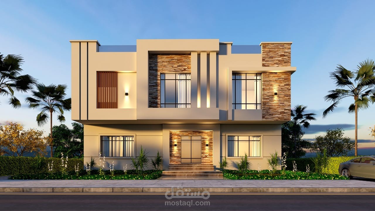 تصميم واجهة بالاضافة لاعمال الرسومات التنفيذية والحصر