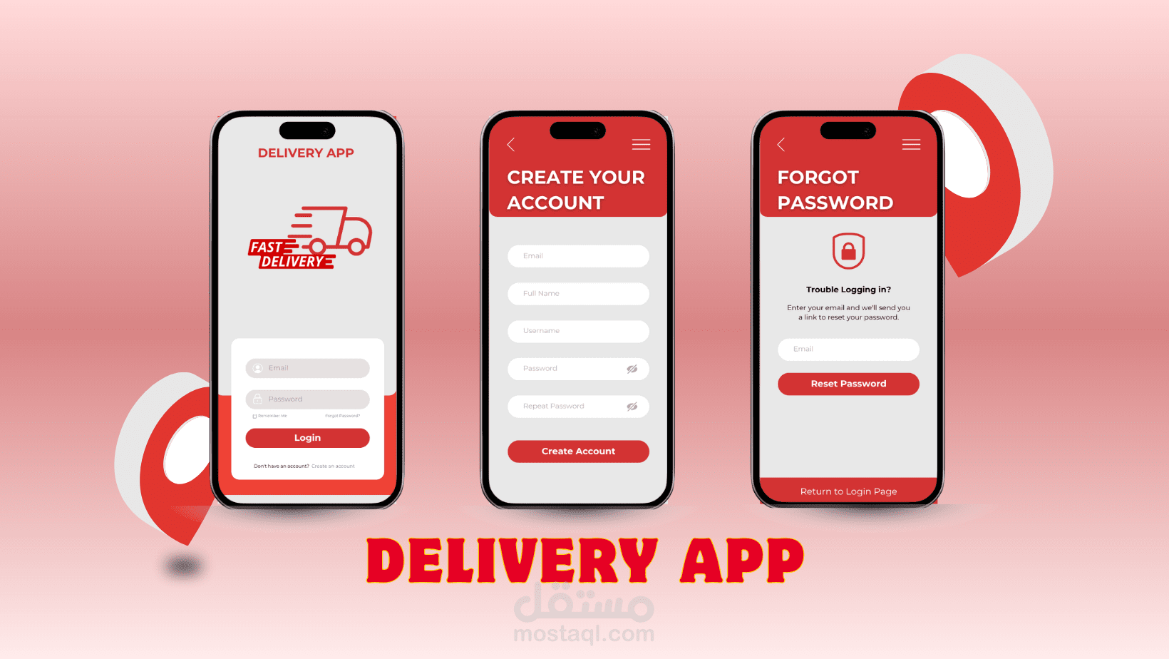 تطبيق توصيل – واجهات تسجيل الدخول والتوثيق