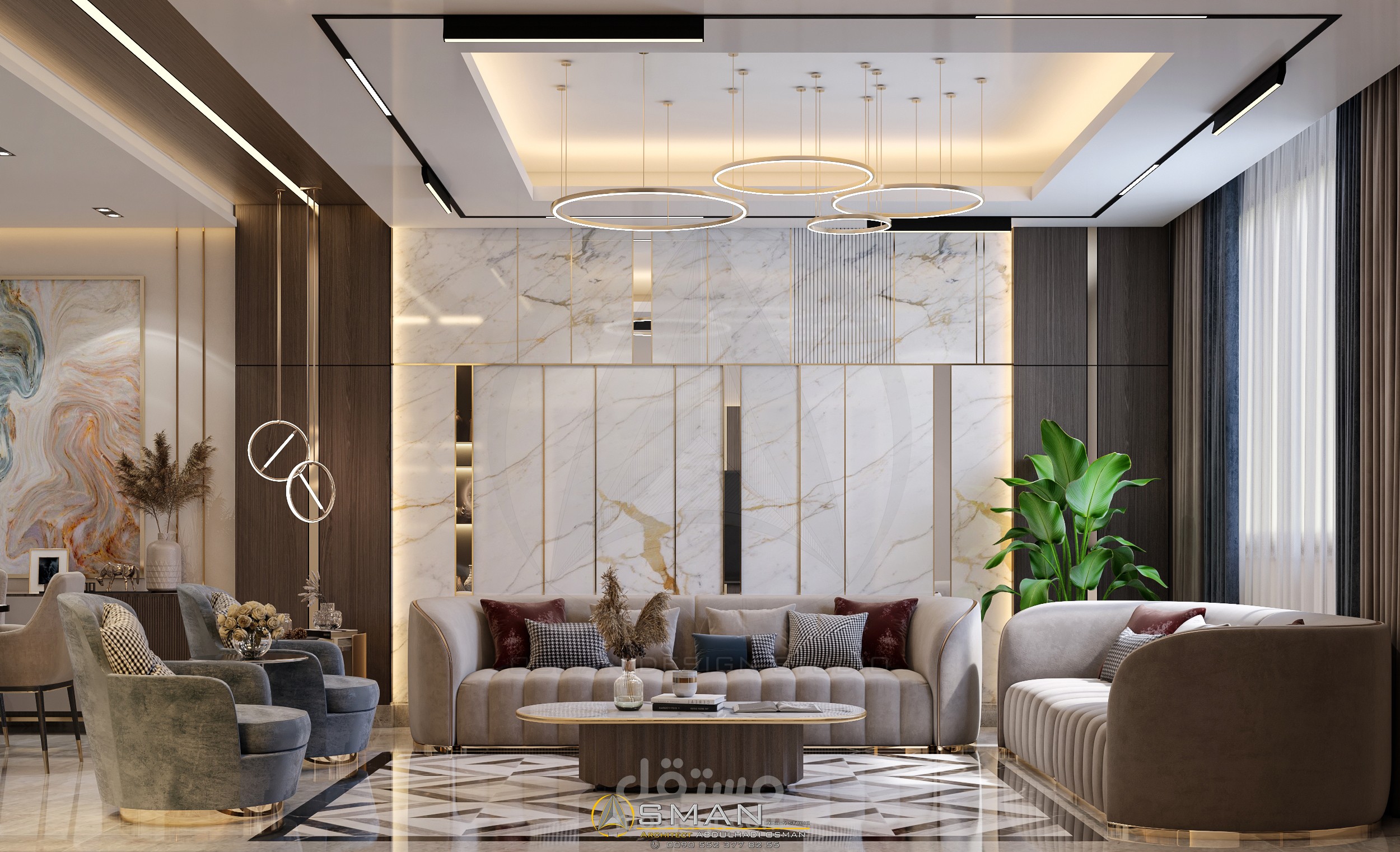 تصميم غرفة استقبال بشكل عصري وحديث