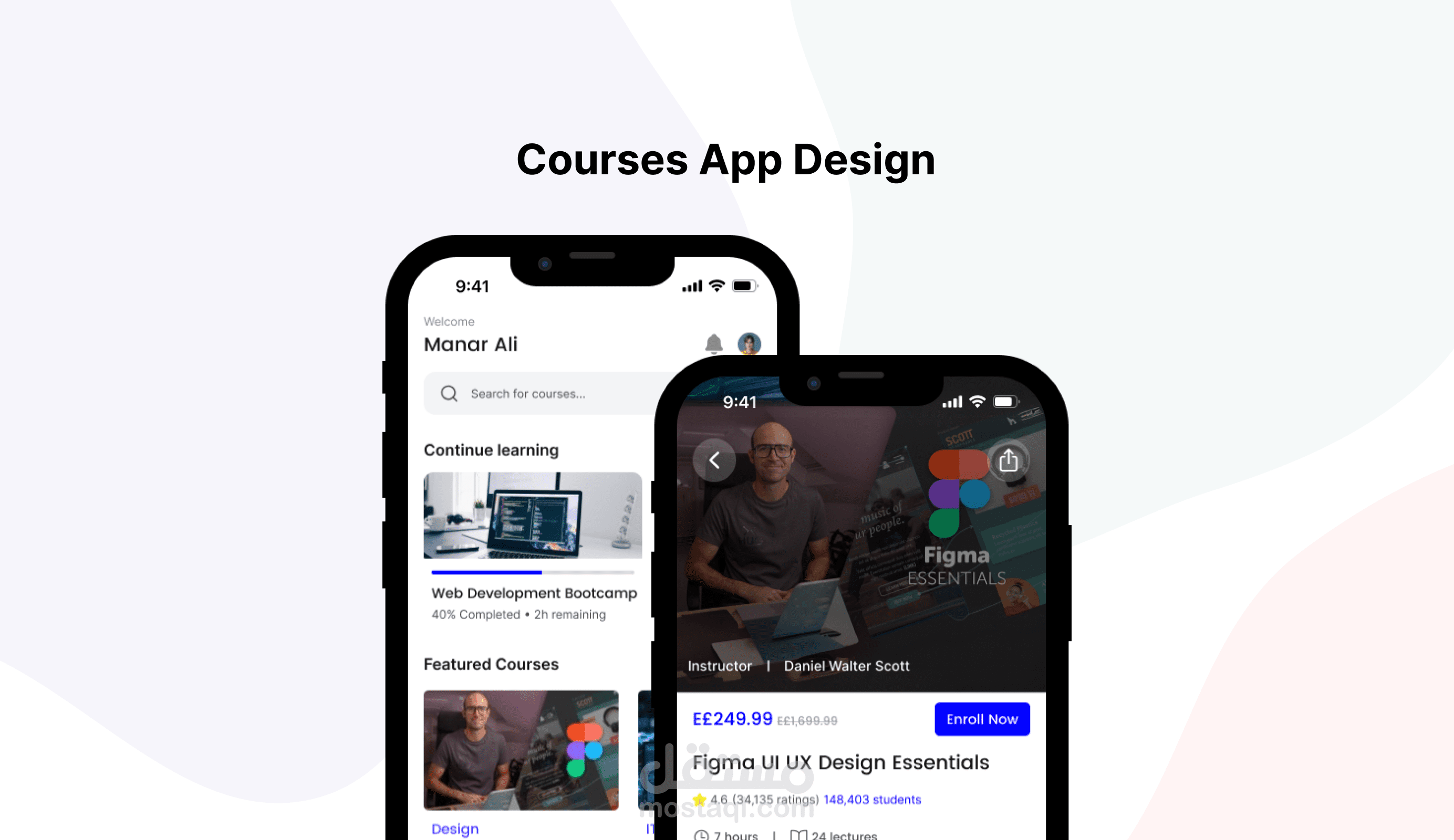 تصميم واجهة وتجربة مستخدم (UI/UX) لتطبيق تعليمي لعرض الدورات التدريبية والكورسات