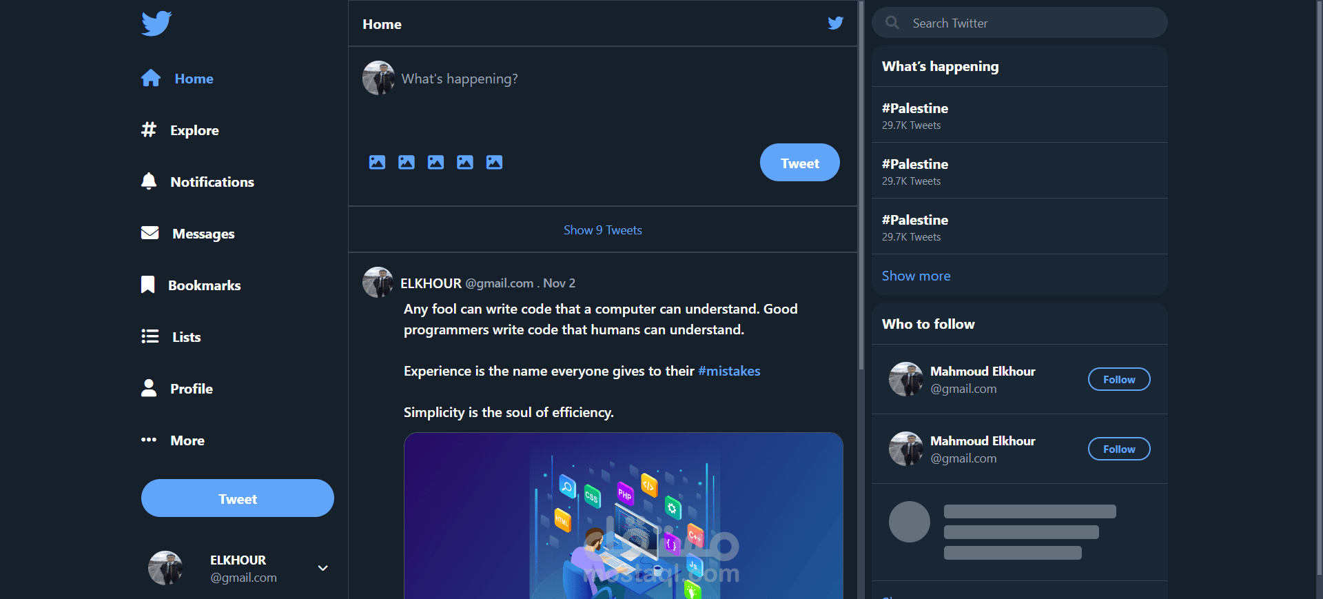 twitter clone-واجهه المستخدم لموقه تويتر