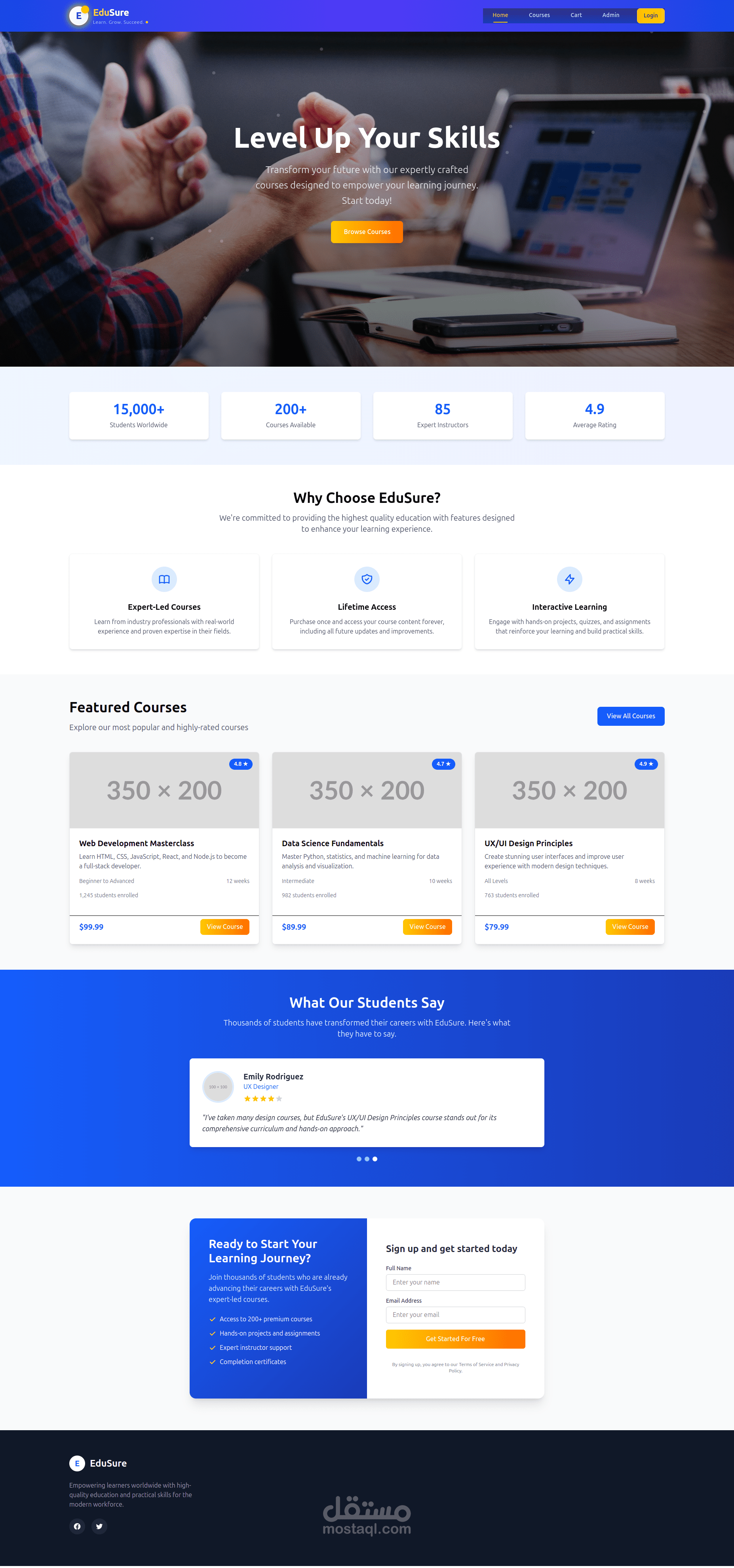 تطوير واجهة موقع EduSure باستخدام React و Vite، مع استخدام Yarn لإدارة الحزم
