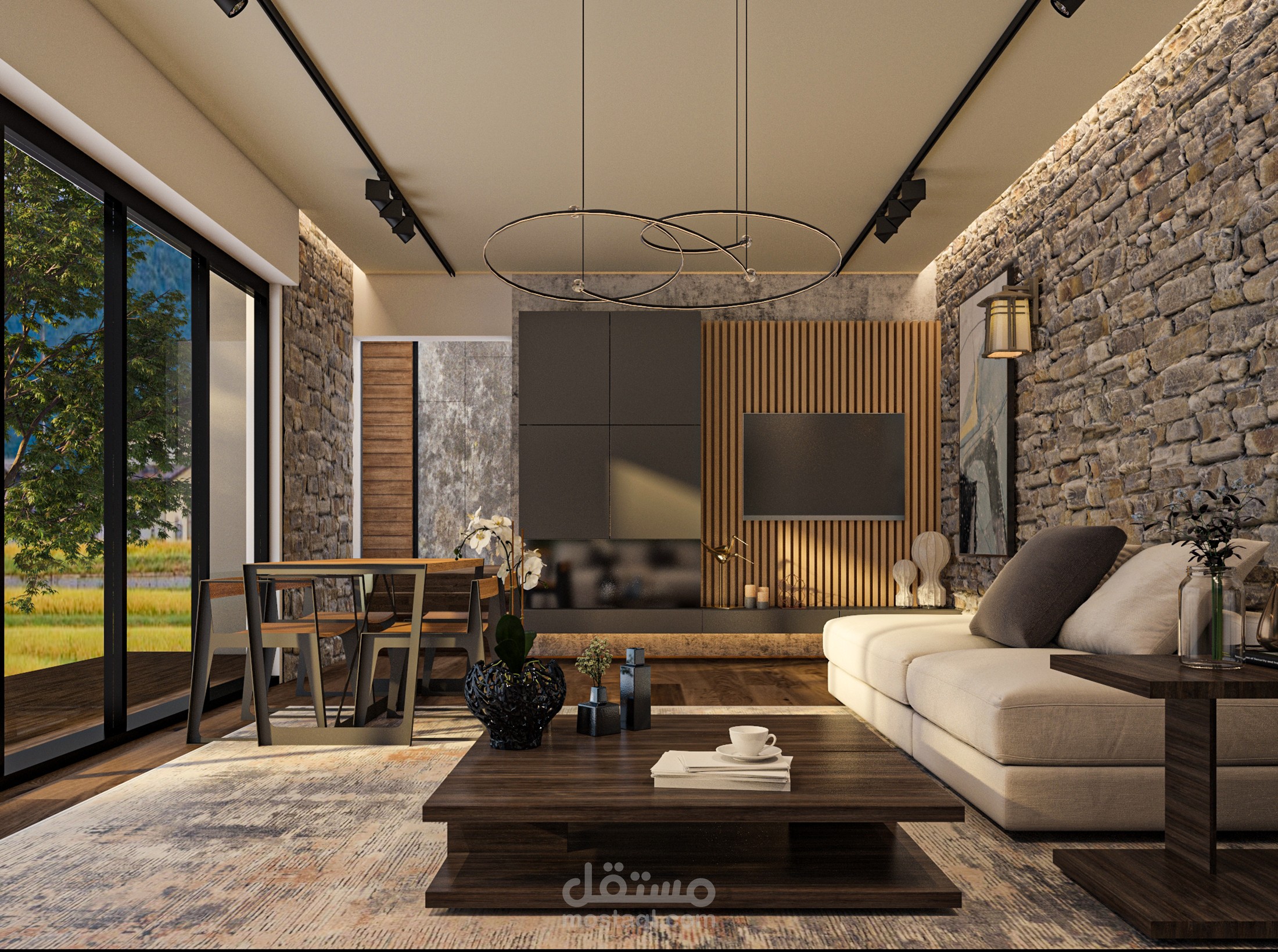 تصميم داخلي لغرفة معيشة