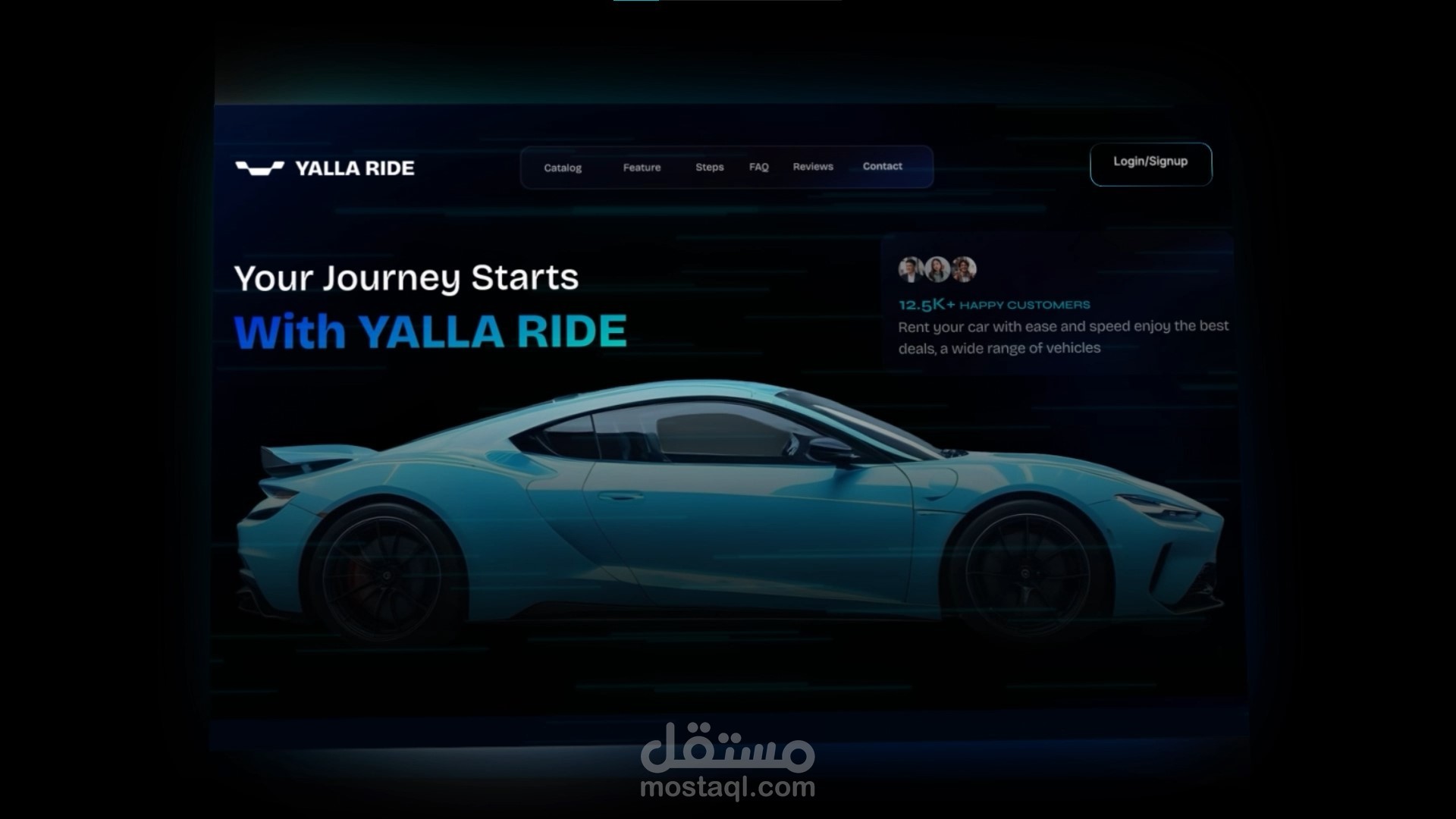 تحريك واجهة منصة حجز سيارات فاخرة (Yalla-Ride - High-End UI Motion)