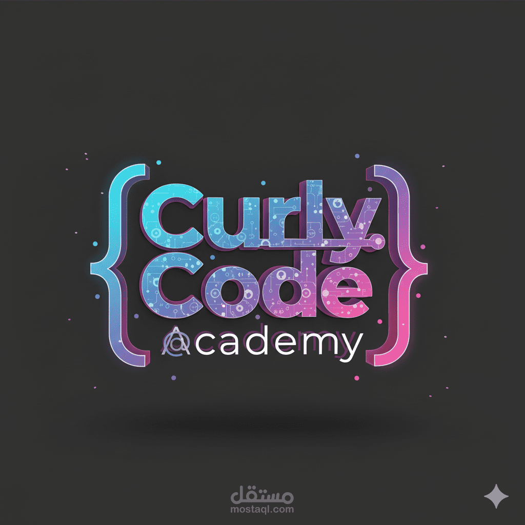 تصميم شعار برمجي احترافي لقناة “Curly Code Academy” – هوية بصرية عصرية بتأثيرات تقنية