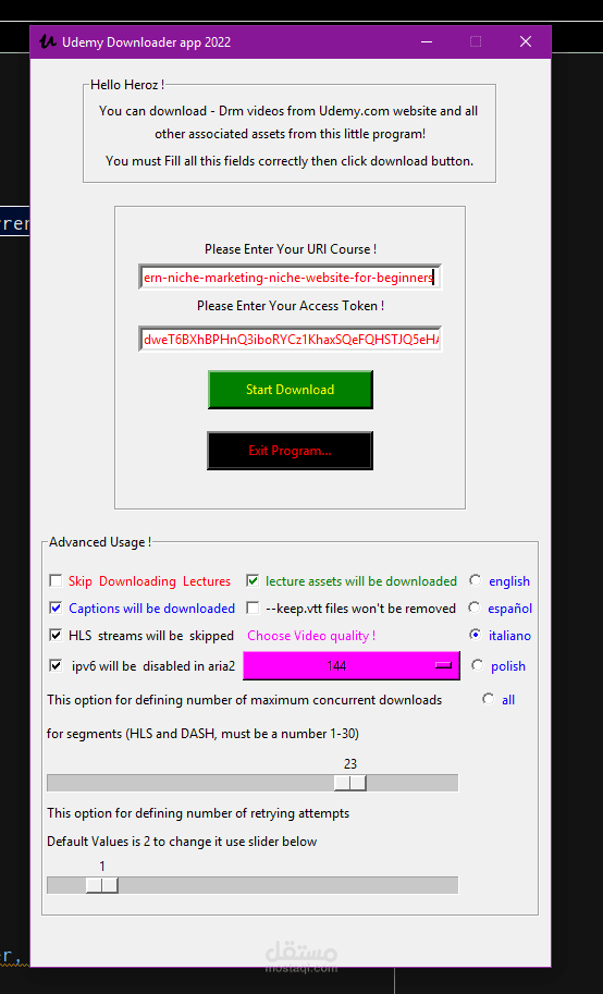 دسكتوب داونلودر لموقع الكورسات يدمي | Desktop Downloader for Udemy