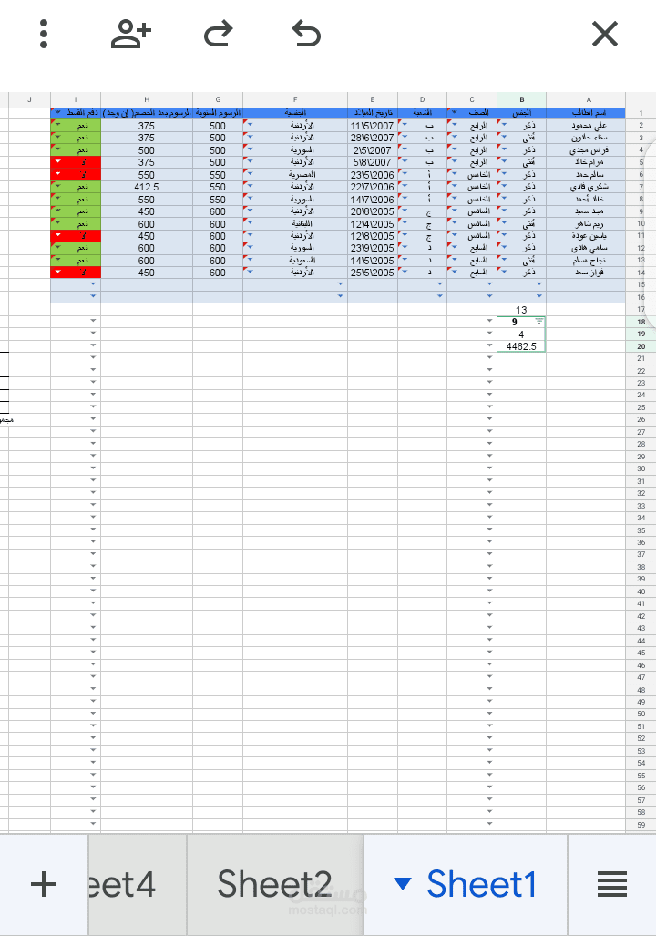 إدخال بيانات إكسل