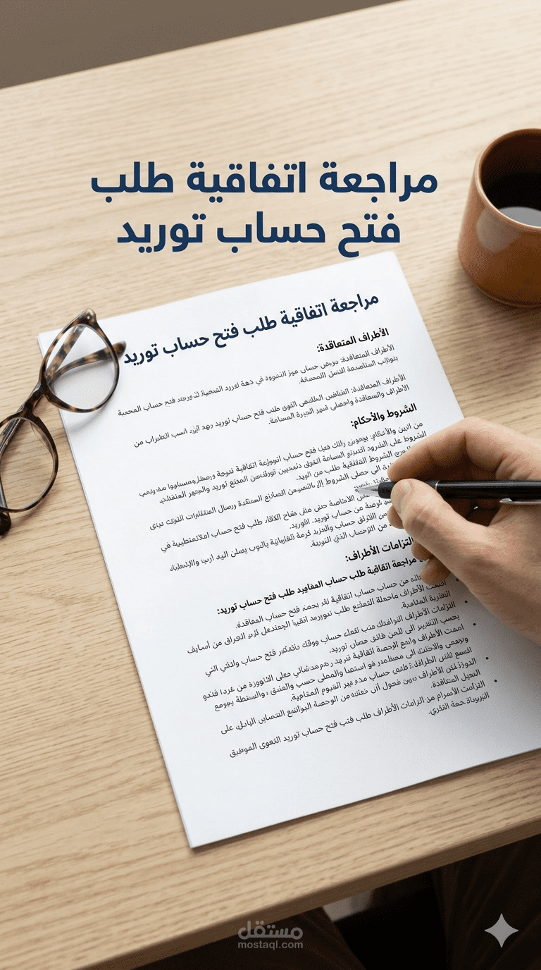 مراجعه اتفاقية طلب فتح حساب توريد لدى شركة