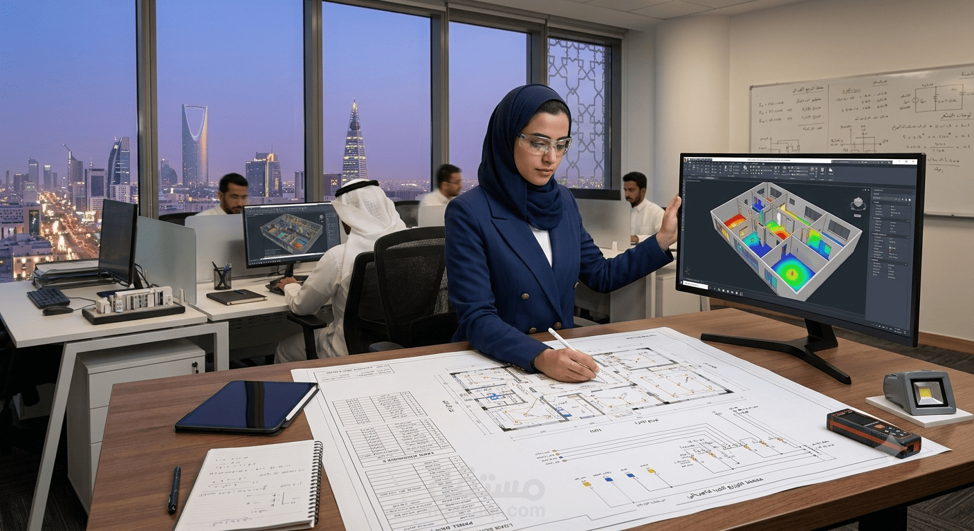 تصميم وتوزيع الإنارة والأحمال الكهربائية لمبنى سكني/تجاري