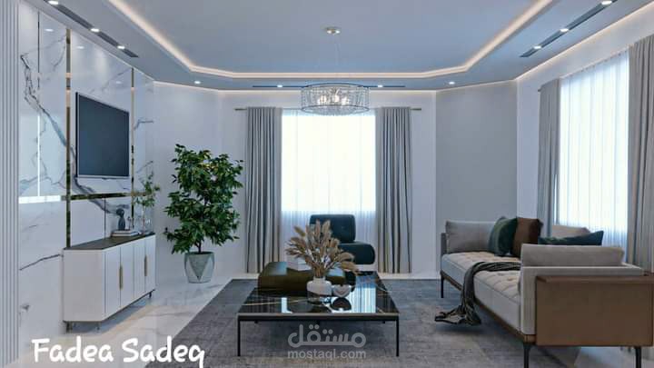 غرفة معيشة مع غرفة سفرة