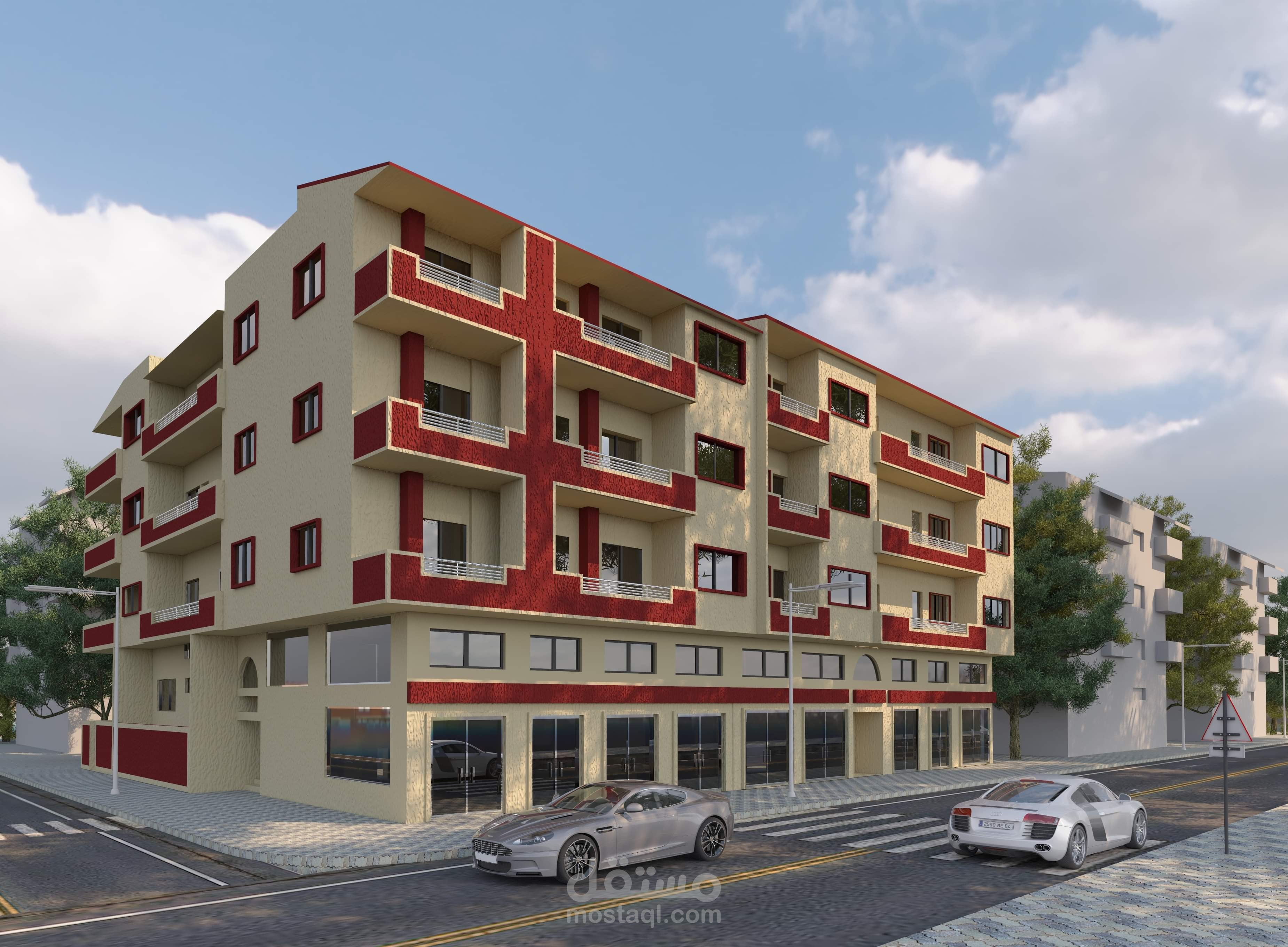 تصميم واجهات لكتلتين ( سكن وتجاري) في سوريا محافظة طرطوس