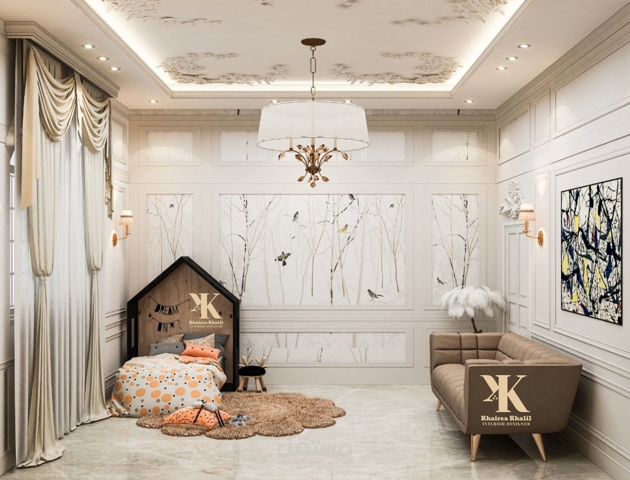 تصميم غرفة فتيات بالطراز الكلاسيك