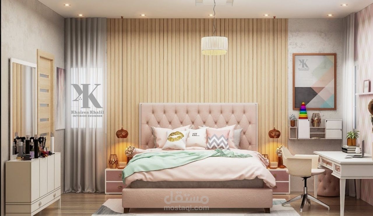 تصميم غرفة نوم بنات على الطراز المودرن