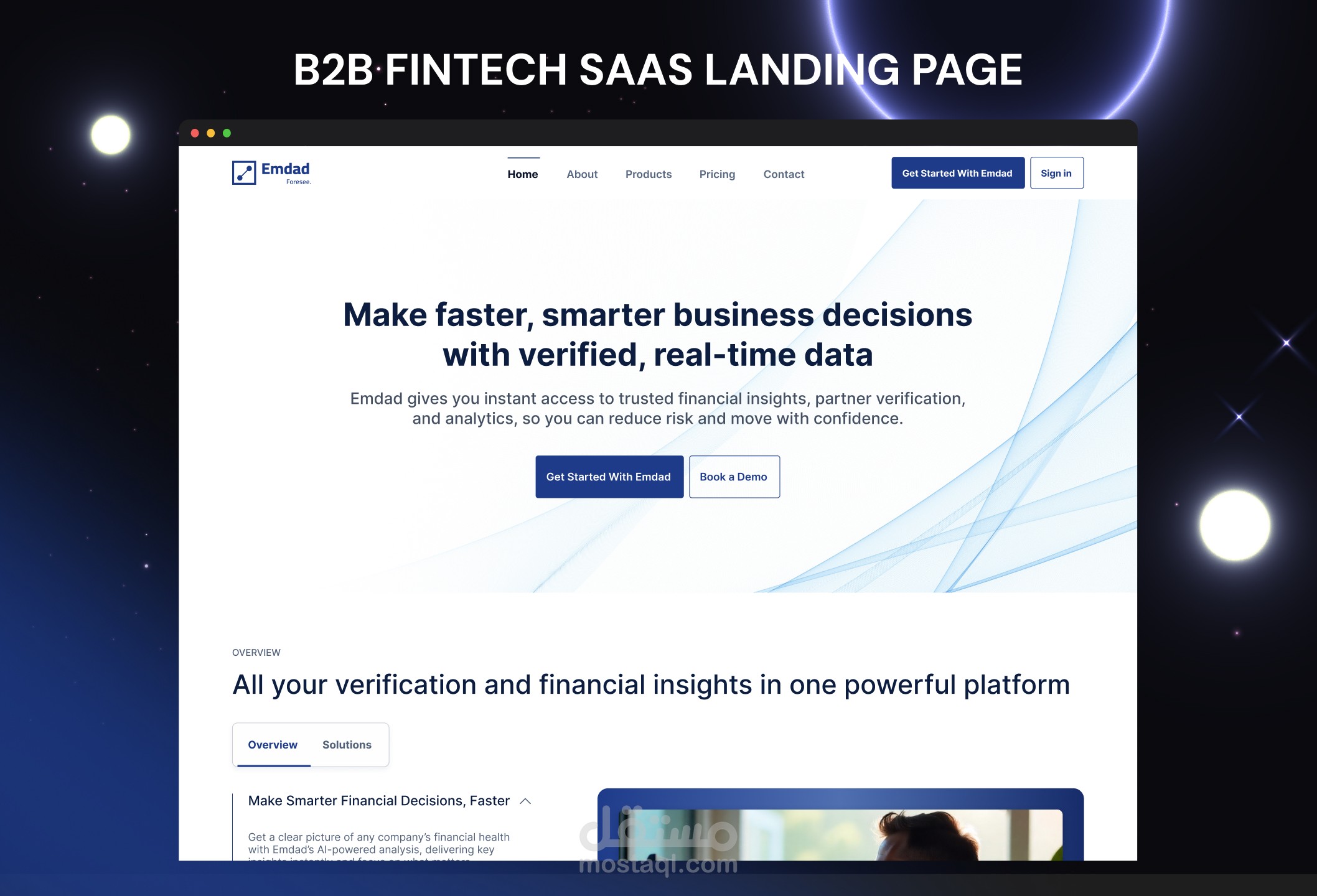 تصميم UI UX احترافي لـ Landing Page لمنصة B2B SaaS للبيانات المالية باستخدام Figma