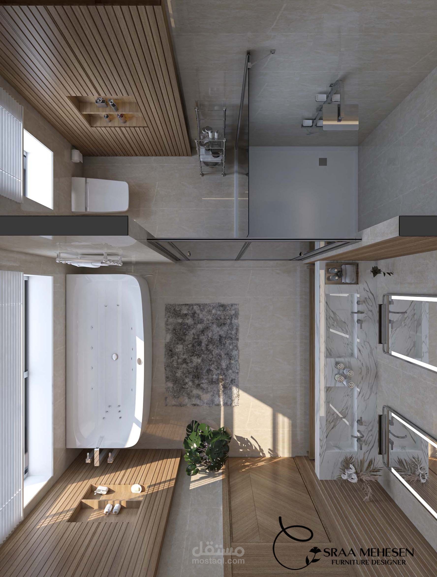 تصميم لحمام ملحق بغرفة نوم رئيسية