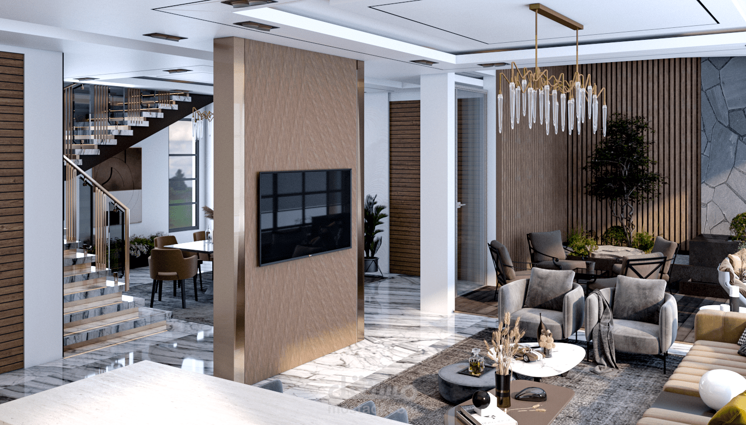 تصميم لريسيبش دور ارضي لفيلا  بالمملكه العربية السعودية