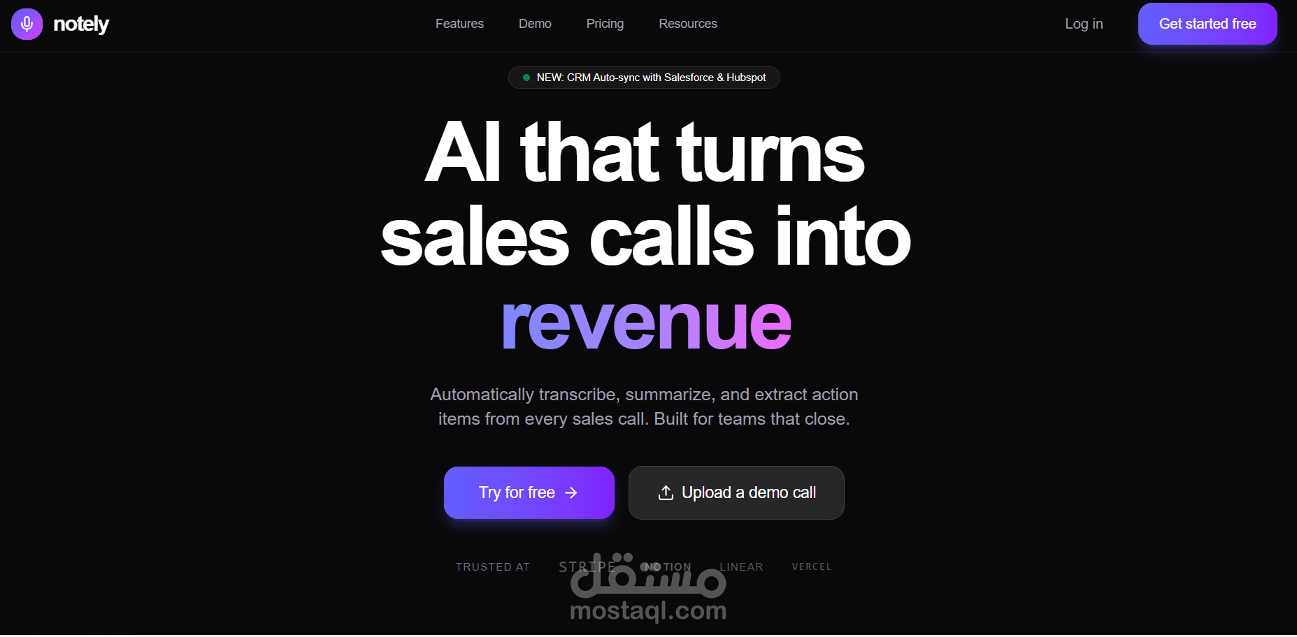 واجهة Frontend احترافية لمنصة SaaS لتلخيص الاجتماعات بالذكاء الاصطناعي وإدارة الملاحظات للمبيعات