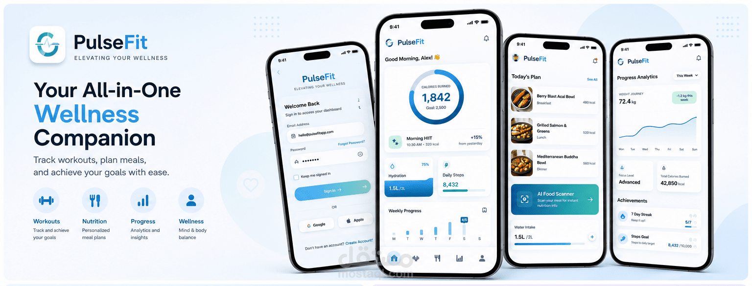 PulseFit – تطبيق متكامل للياقة البدنية والصحة