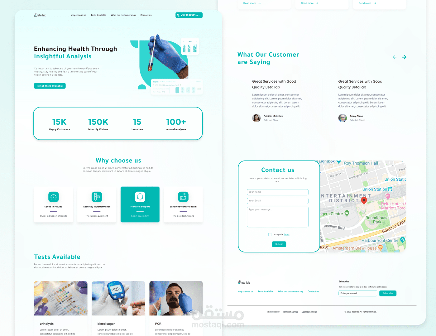 تصميم صفحة هبوط لموقع مختبر تحليل