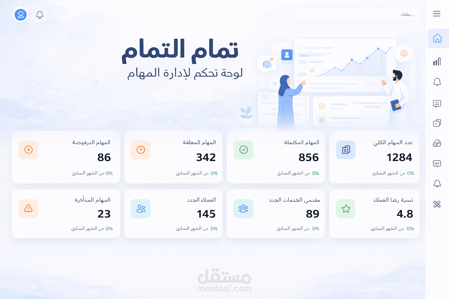 لوحة تحكم لإدارة المهام والعملاء