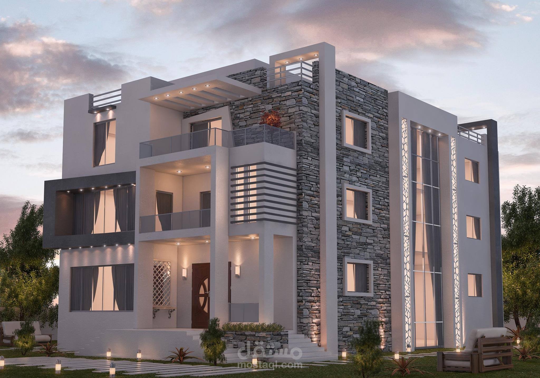 تصميم واجهه لعماره سكنيه