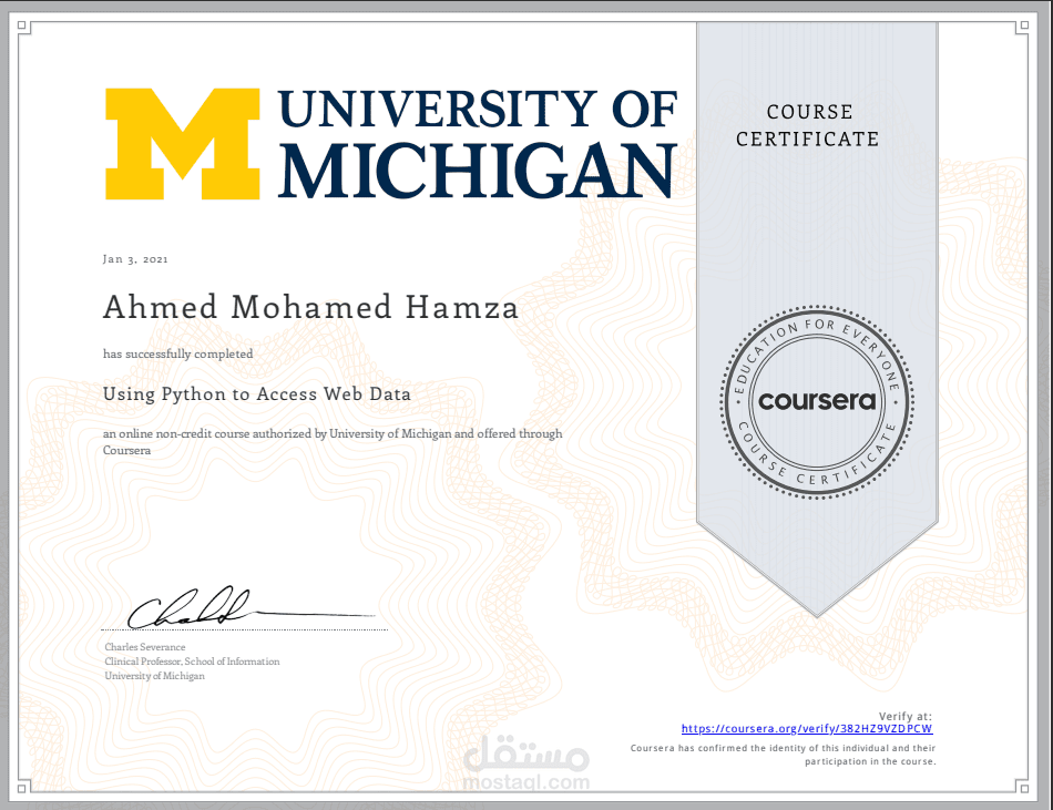Using Python to Access Web Data From Coursera Michigan university