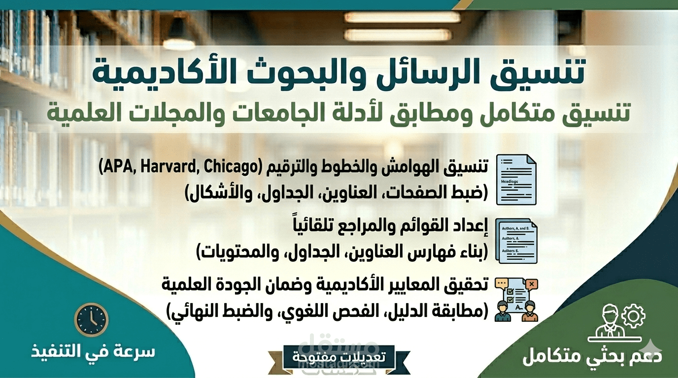 تنسيق الرسائل والبحوث الأكاديمية باحتراف وفق المعايير الجامعية