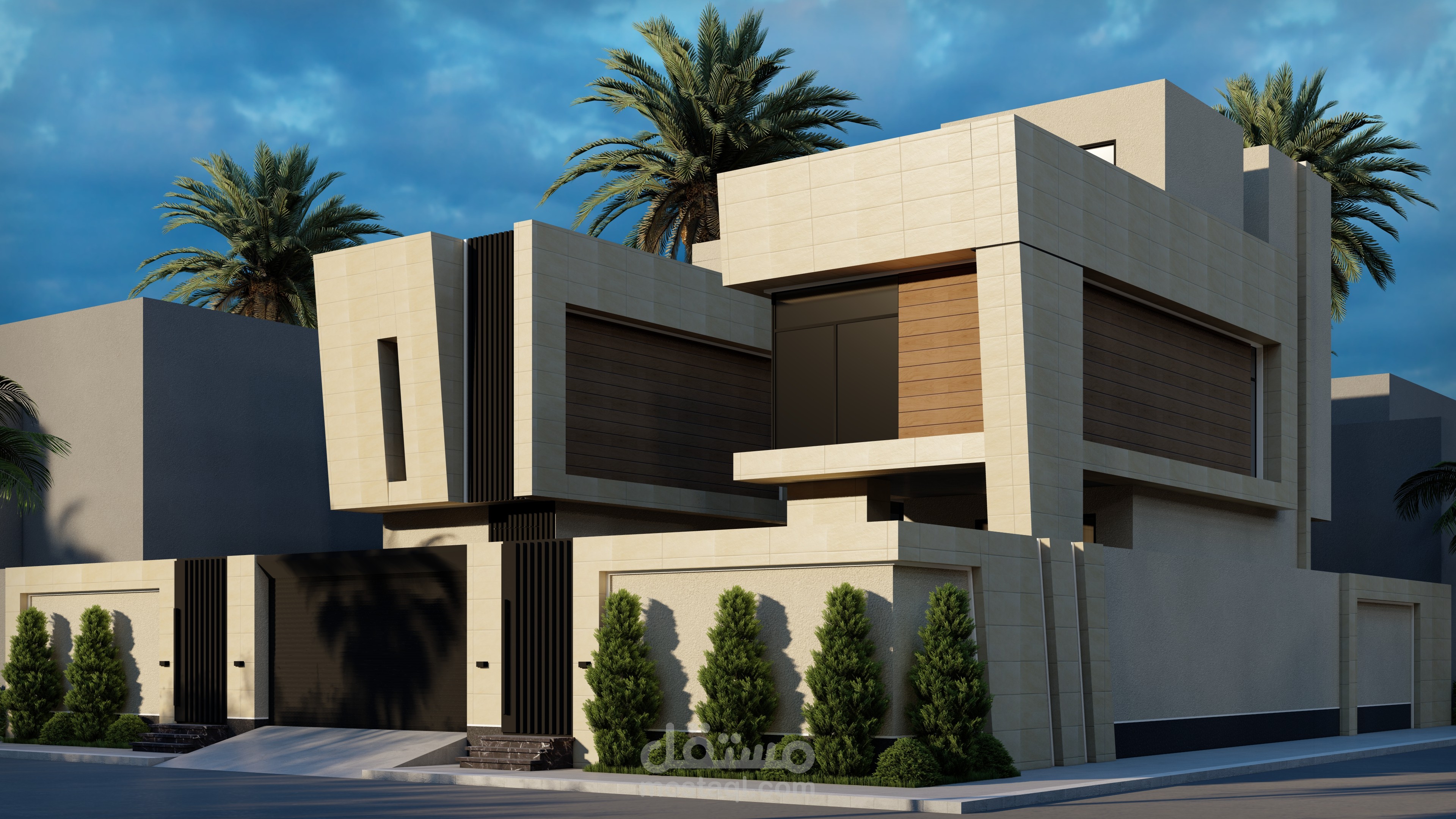 تصميم واجهة فيلا مودرن مع لاندسكيب