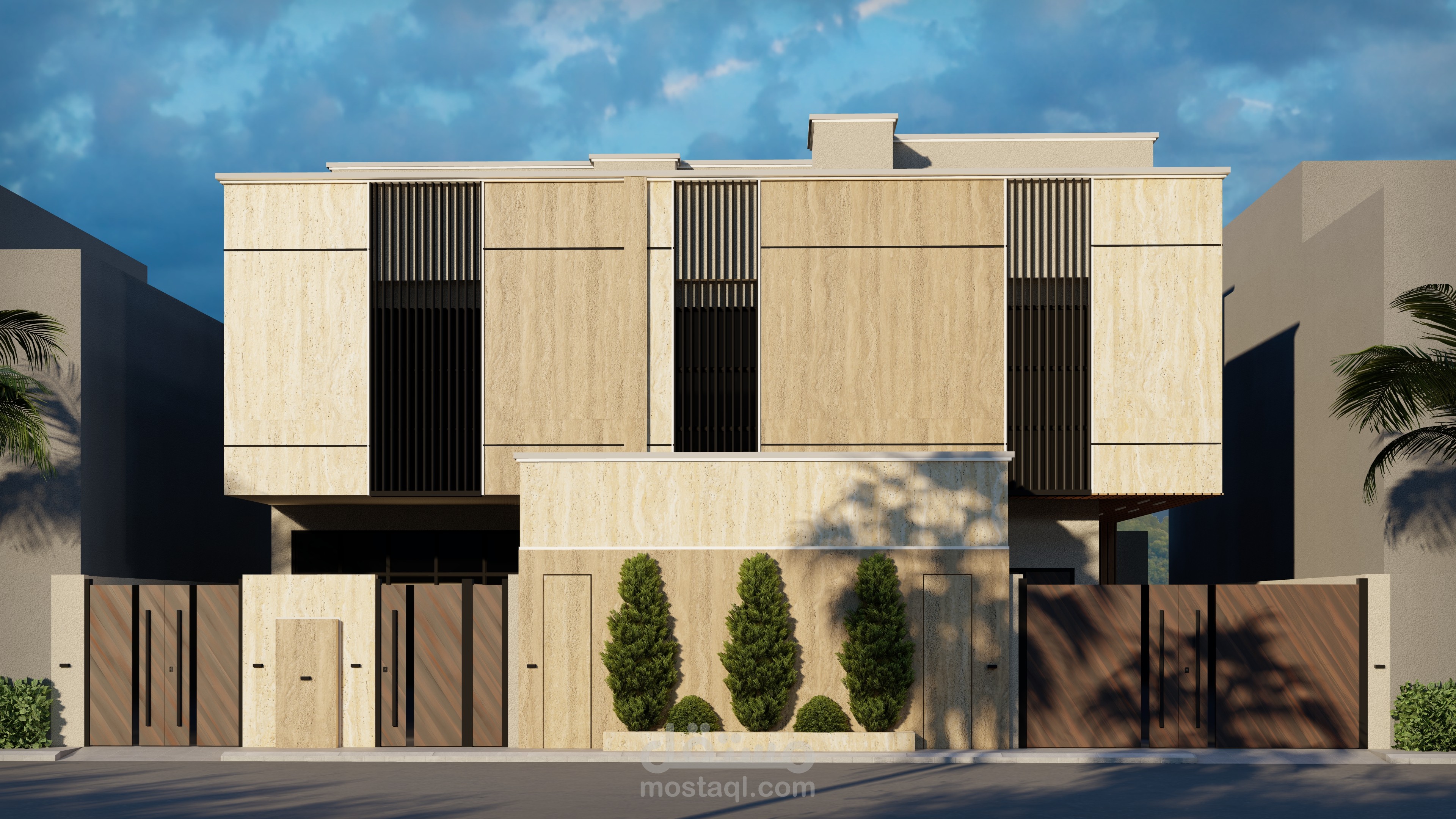 تصميم واجهة فيلا مودرن مع لاندسكيب