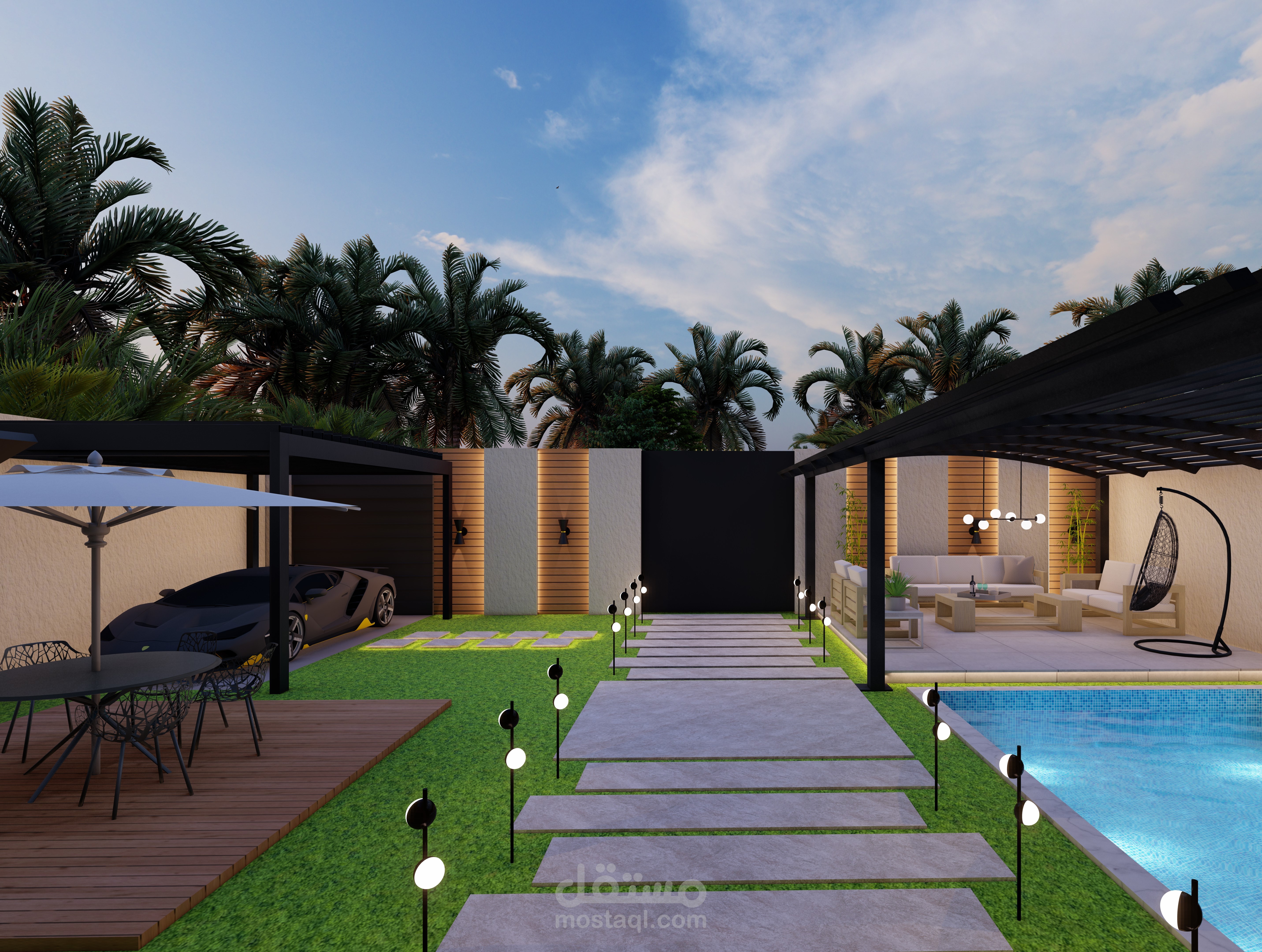 تصميم لاندسكيب لحديقة بنمط الطراز الحديث