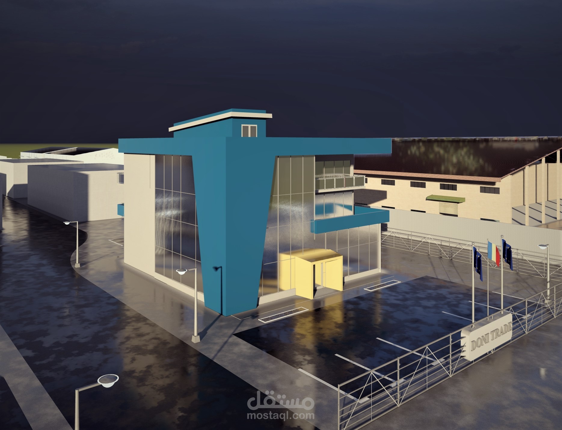 تصميم مجموعة من الواجهات خارجية لشركة تابعة للمطار وشركة تحتوي على مجموعة من المكاتب
