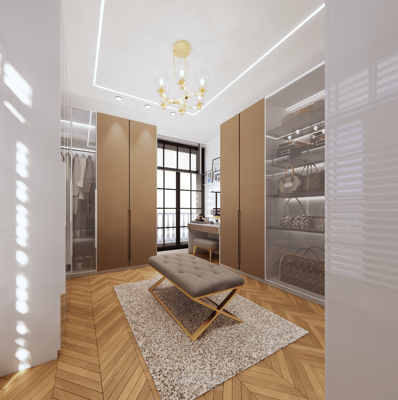 تصميم غرفة ملابس بالطراز الحديث ومطبخ بالطراز الكلاسيكي
