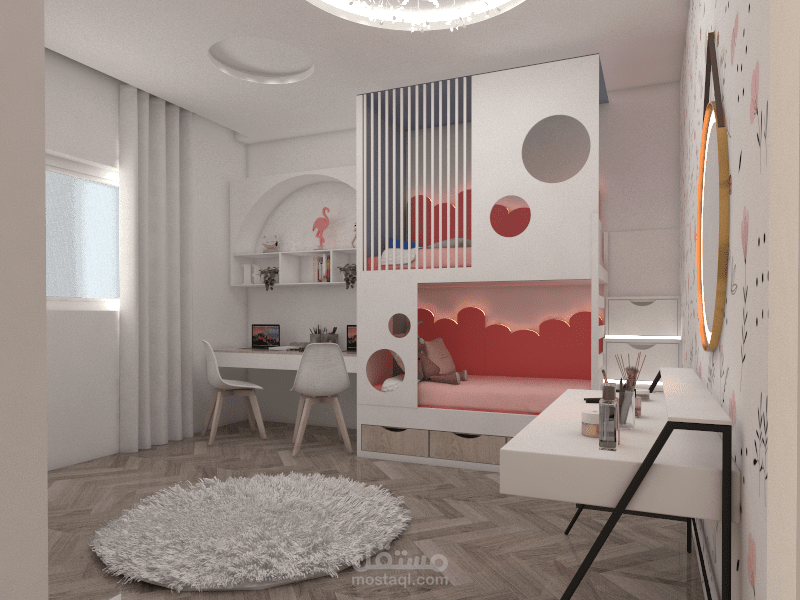 تصميم غرفه بنات بالوان مميزه علي الطراز المودرن