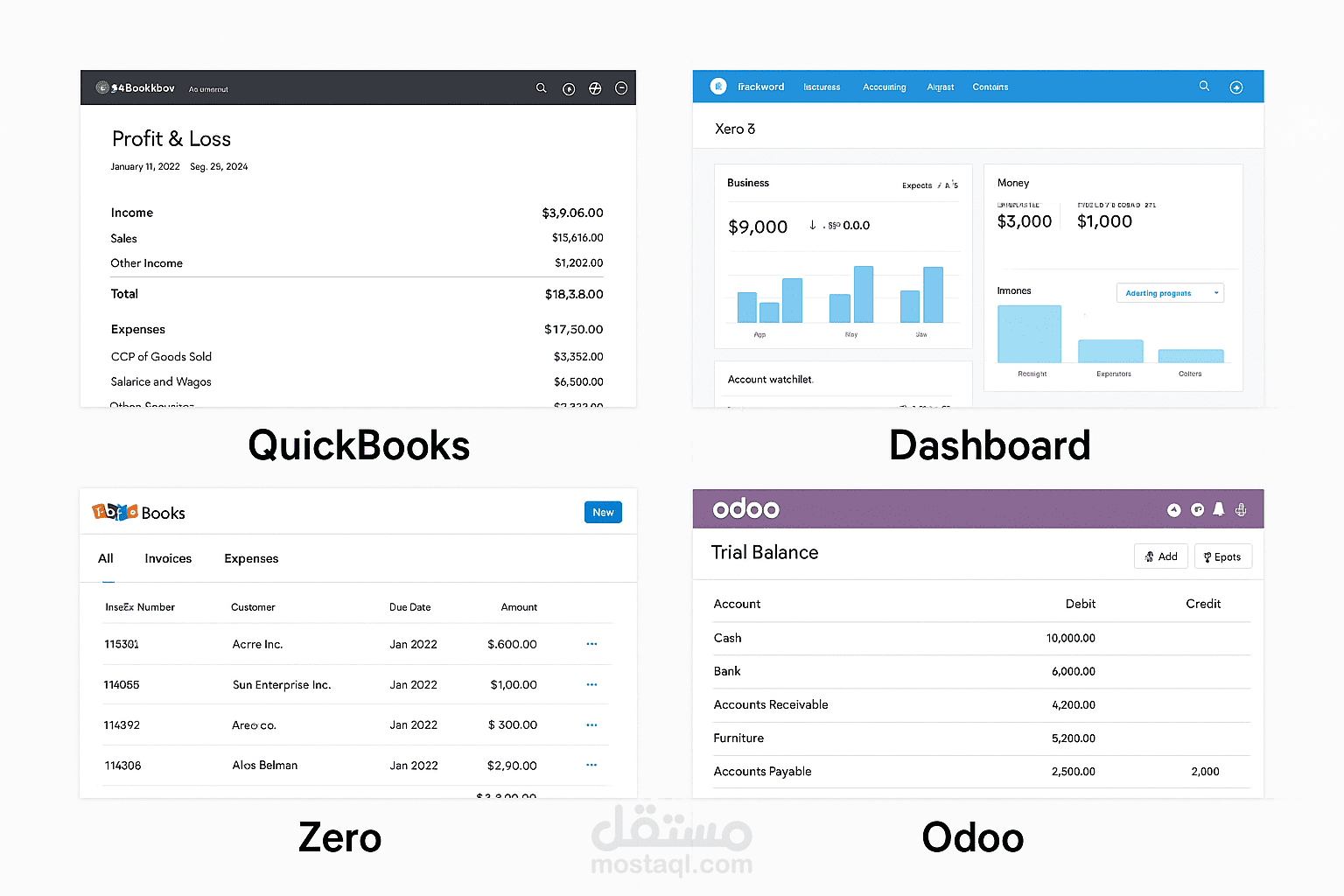 العمل علي البرامج المحاسبية مثل Quickbooks,Zoho,Xero,Odoo
