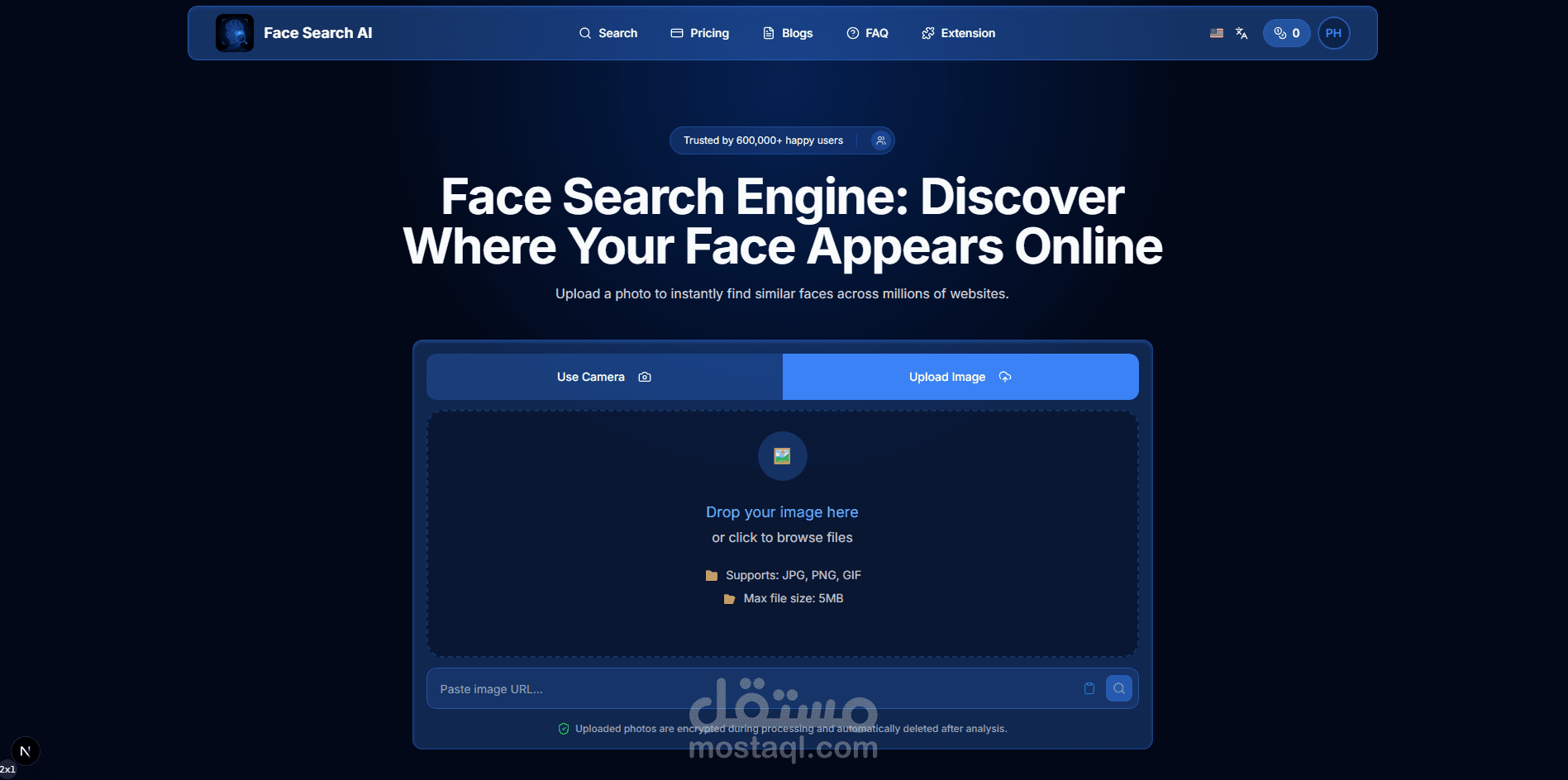 تصميم وتطوير واجهة مستخدم كاملة لمنصة FaceSearchAI – محرك بحث بالصور بتقنية الذكاء الاصطناعي