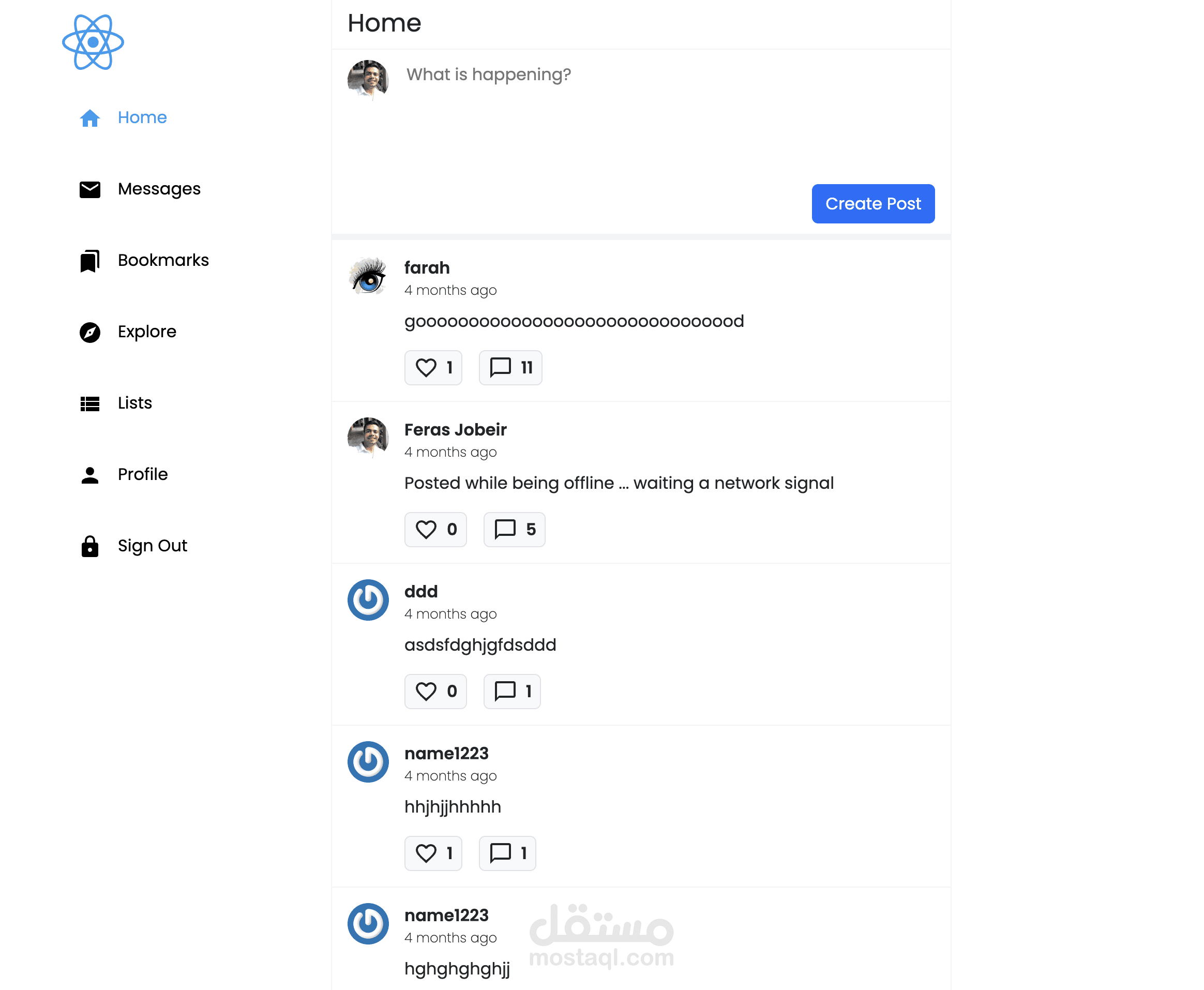 واجهة موقع تواصل اجتماعي